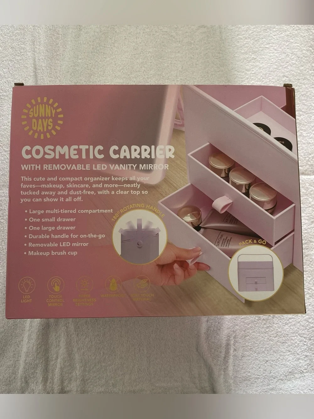 Sunny Days Cosmetic Carrier with Removable LED Vanity Mirror